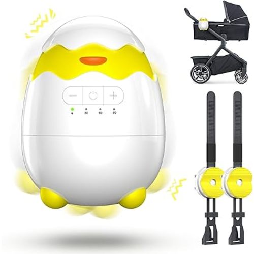 Baby Rocker Vibrator, Portable Sleep Aid with Adjustable Speed, 5 Vibration Intensities and 4 Timing Modes, USB Rechargeable, for All Baby Stroller, Pushchair and Prams(White)