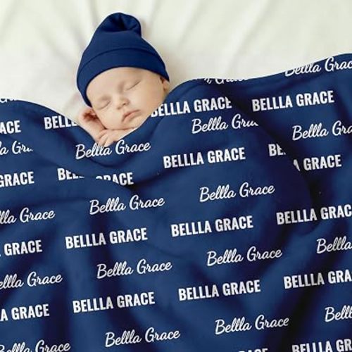 Ships Next Day, Personalized Baby Blanket with Name - Custom Newborn Hospital Swaddle Blanket, Super Soft Plush Flannel Baby Gift for Birth Announcement Shower Easter Gifts for Toddler Kids