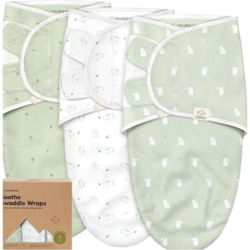 KeaBabies 3-Pack Organic Baby Swaddle Sleep Sacks - Swaddles for Newborns, Infant 0-3 Months, Baby Girls, Boys, Soft & Snug Newborn Sleep Sack, Nursery Swaddling Blankets (Bunnies, OS)