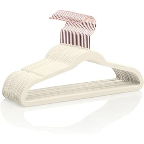 MIZGI Kids Velvet Hangers,Non-Slip Big Kids Hangers,14 Inch Hangers for Youth,Teen Clothes,Pack of 50(Ivory/Rosegold)