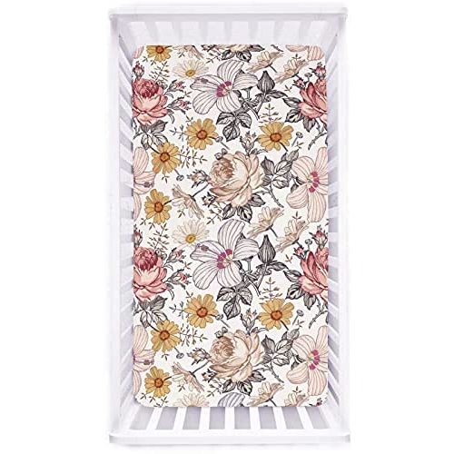 Crib Sheet Jersey Cotton, Fitted Cotton Baby & Toddler Universal Crib Sheets , Floral Crib Sheet Set