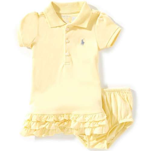 Ralph Lauren Baby Girls Puffed-Sleeve Ruffled Drop-Waist Interlock Dress