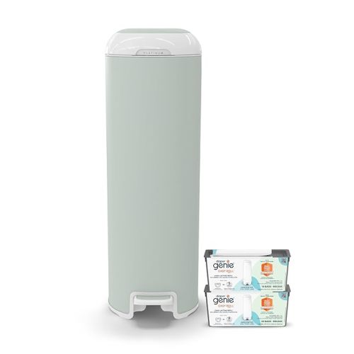 Platinum Diaper Pail Glacial Blue, Made of Durable Stainless Steel, Convenient Easy to Use Hands-Free Operation, Odor-Locking Pail, Includes 2 Easy Roll Refill with 18 and 30 Durable Bags