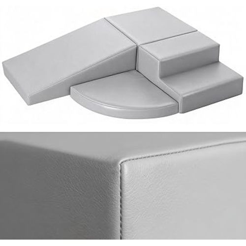 4-Piece PU Leather Baby Foam Climbing Blocks for Toddlers - Soft Play Climbing Toys for Toddlers - Foam Climbing Set for Crawling and Sliding Indoor (Gray)