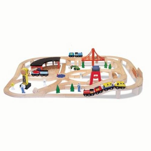 Melissa & Doug Deluxe Wooden Railway Train Set (130+pc): Education Fine Motor Skills, Lightweight Toy Vehicle Playset