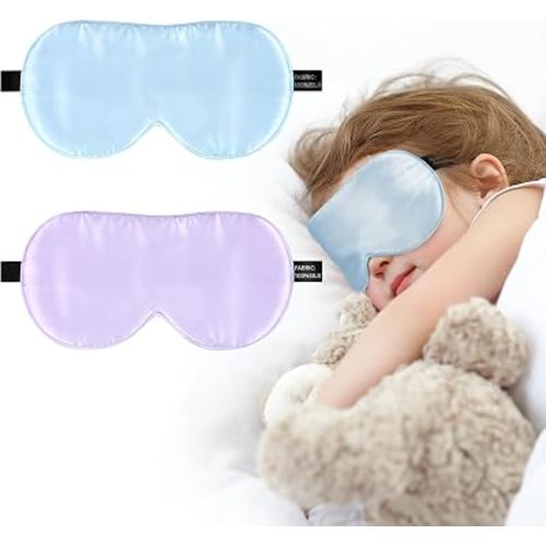 Silk Sleep Eye Mask for Kids, 100% Real Natural Pure Silk Sleeping Masks, Blindfold Sleep Eye Cover with Adjustable Strap, Soft & Lightweight Night Eyeshade for Boys Girls Teens (2 Pack)