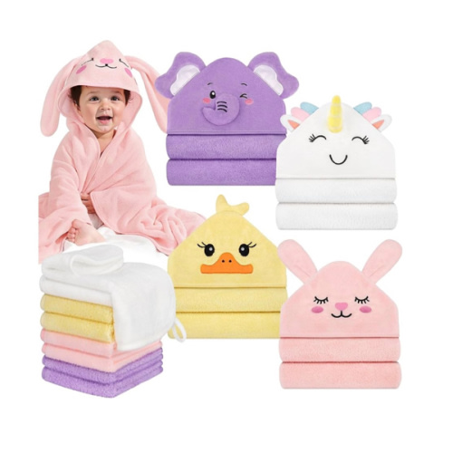 CandyHome 12 PCS Baby Bath Towels for Infants Toddlers, 4 PCS Animal Hooded Baby Towels & 8 PCS Washcloths Set, Ultra Absorbent Soft Cute Newborn Essential Gift for Boys & Girls