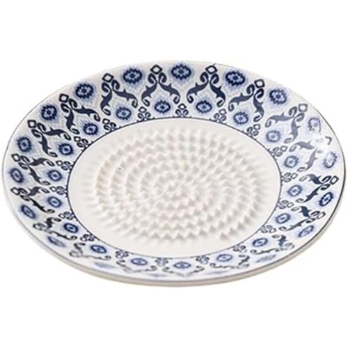 Ceramic Garlic Grater Plate Bowl,Multi‑purpose Spanish Tomato Grating Plate Tomatoes Dish with Ridges Tomato Grater Dish (C)