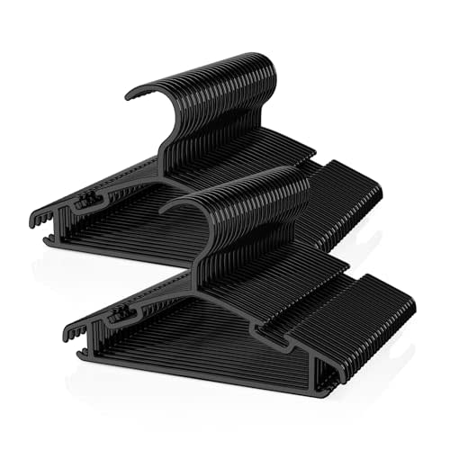 VILICK Kids Plastic Hangers, Baby Clothes Hangers for Closet 50 Packs Non-Slip Toddler Hangers for Infant Child Clothing for Pants Coats Skirts (Black)