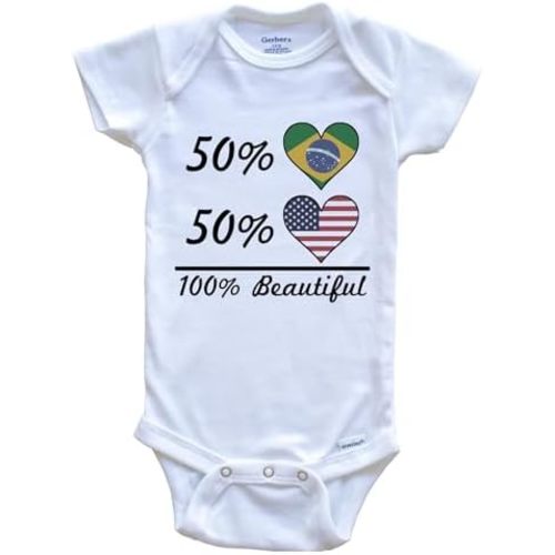 Really Awesome Shirts 50% Brazilian 50% American 100% Beautiful Brazil Flag Heart One Piece Baby Bodysuit