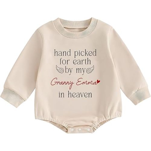 Handpicked For Earth In Heaven Baby Romper, Custom Name Long Sleeve Bodysuit, Toddler Sweatshirt Romper, Baby Announcement Gifts for Newborn, Baby Sweater Romper, Baby Bubble Romper, Baby Outfits
