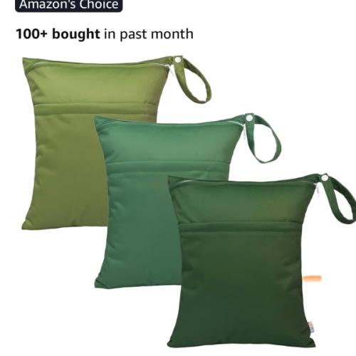 ALVABABY 3pcs Baby Cloth Diaper Wet/Dry Bags|Waterproof Reusable with Two Pockets|Travel, Beach, Pool, Daycare, Soiled Baby Items,Yoga,Gym Bag for Swimsuits or Wet Clothes 3L-ZM09