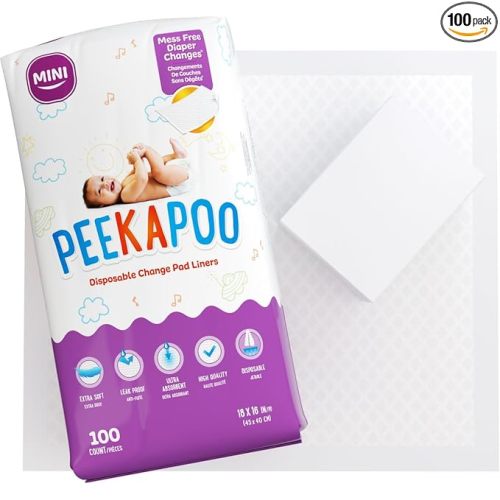 Peekapoo Mini - 100 Pack Disposable Changing Pads for Baby (18 Inches x 16 Inches) Disposable Waterproof Liners, Diaper Changing Pad Protector Mat