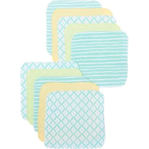 Spasilk Washcloth Wipes Set for Newborn Boys and Girls, Soft Terry Washcloth Set, Pack of 10, Green Diamonds