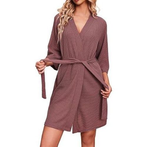 Ekouaer Robes for Women Waffle Knit Bathrobe Soft Lightweight Knee Length Loungewear Gray Purple M