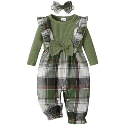 GEMLON Baby Girl Clothes Ruffle Plaid Romper Infant Girl Outfits