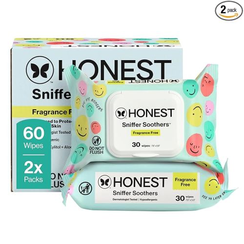 The Honest Company Plant-Based Snot Removing Wipes, Soothing Nose Face with Aloe, Hypoallergenic, Sensitive Skin, EWG Verified, Fragrance-Free, 30 Count
