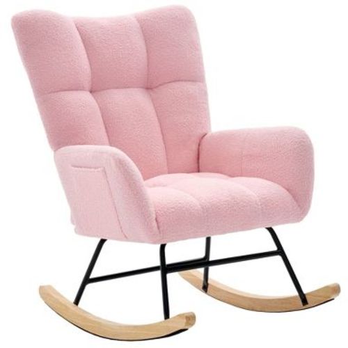 JIONJOY Teddy Fabric Rocking Glider Chair, High Back Nursery Rocker with Side Pockets for Living Room Bedroom