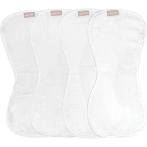 WeeSprout Unisex Organic Towel Cotton Burp Cloths, Set of 4, Four Ultra-Absorbent Layers Keep Clothes Dry, Button Transforms into Baby Bib, Machine Washable & Dryer Safe (White Set, Full)