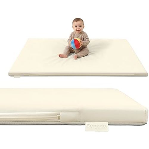 Vegan Leather Baby Play Mat, 50x50 Thick Cushioned Waterproof Playpen Mat, Stylish Wipe-Clean Floor Mat for Babies & Toddlers, Soft Padded Play Mat for Crawling & Tummy Time, 1.2" Thick, Cream