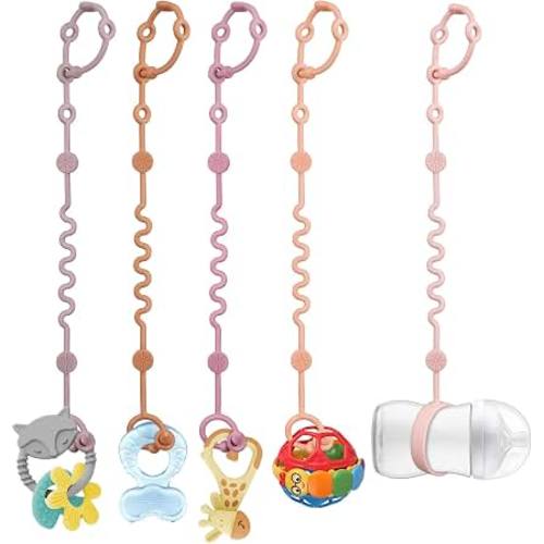 Amazon.com: LittleHugs Toy Straps for Baby, 5pcs Adjustable Toy Holder for Stroller Accessories, Silicone Tether Pacifier Clip, No Throw Travel Essential Leash for High Chair, Car Seat (Girl-5 Pack)
