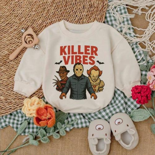 Killer Vibes Baby Sweatshirt, Halloween Toddler Pullover, Spooky Baby Outfit, Funny Horror Movie Baby Clothes, Creepy Cute Fall Baby Gift