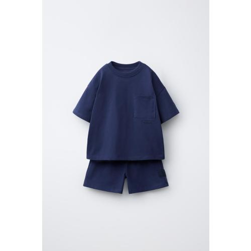 PLAIN T-SHIRT AND BERMUDA JOGGING SET - Blue | ZARA United States