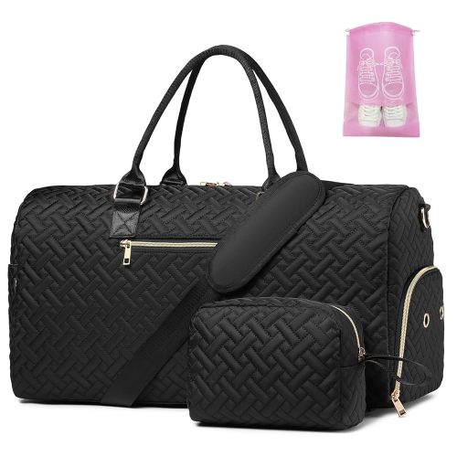 Duffle Bag for Travel, Weekender Bag with Shoe Compartment, Carry On Overnight Bag for Women with Toiletry Bag, Gym Bag with Wet Pocket, Hospital Bags for Labor and Delivery Beige