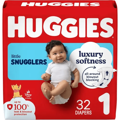 Huggies Size 1 Diapers, Little Snugglers Baby Diapers, Size 1 (8-14 lbs), 32 Count, Packaging May Vary