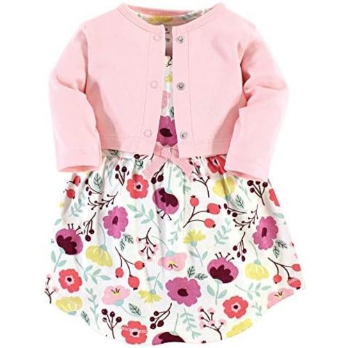Touched by Nature Infant Toddler Girls Organic Cotton Dress and Cardigan, Rainbows Sunshine