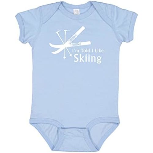 Rocket Bug I'm Told I Like Skiing Silhouette Bodysuit, Flatlock Seam Ski Graphic, Short Sleeve, Newborn Baby Girl & Boy Gift