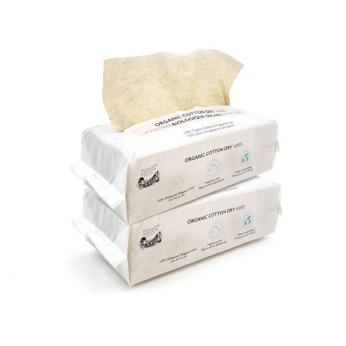Organic Cotton Dry Wipes (Pack of 2-160 count sheets)