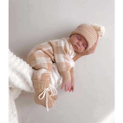 Gingham Knit Jumpsuit in Tan – Sweet June