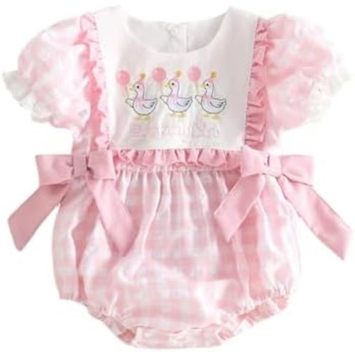Baby Girl First Birthday Outfit Silly Goose Smocked Bubble Romper Birthday Girl Cute Summer Cake Smash Outfit