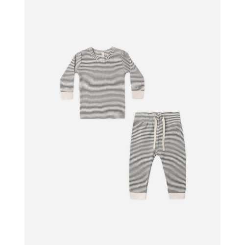 Waffle Top + Pant Set Midnight Microstripe – Quincy Mae