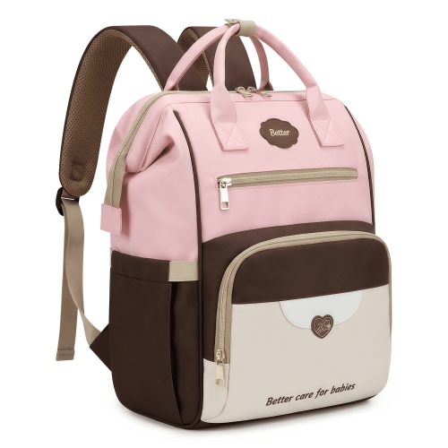 Diaper Bag Backpack - Large Travel Baby Bag with Changing Pad, Waterproof, Pacifier Case, Luggage Strap & Stroller Clips (Pink)