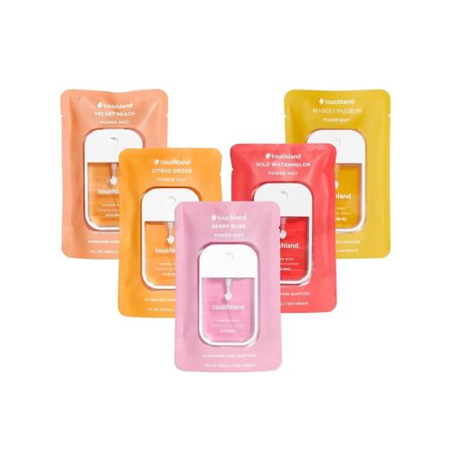 Touchland Hydrating Hand Sanitizer Spray, JUICY 5 Set (Citrus, Berry, Watermelon, Peach, Mango), 1 FL. OZ. Travel Size Power Mist Sprays (Set of 5)