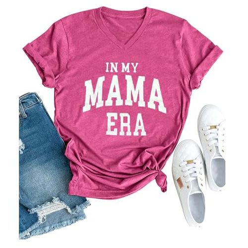 Mama Mommy Mom Bruh Tshirt Women Casual V-Neck Short Sleeve Tee Tops Funny Mom Shirt Mama Life T-Shirt