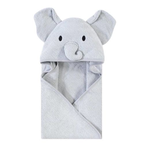 Touched by Nature Unisex Baby Organic Cotton Animal Face Hooded Towels, Gray Elephant, One Size