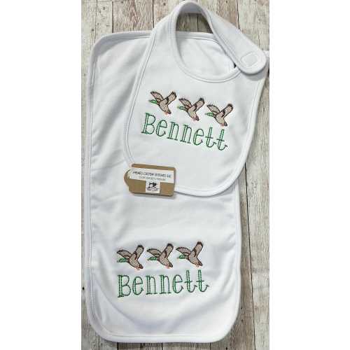 Baby Boy Personalized Mallard Duck Bib Burp Cloth Gift