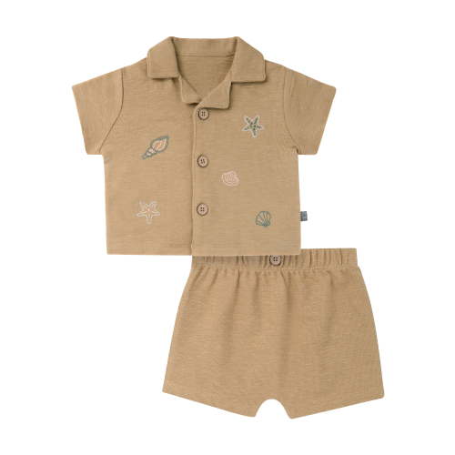 Modern Moments by Gerber Baby Boy Button Down Shirt and Short Set, 2-Piece, Sizes 0/3 Months - 24 Months