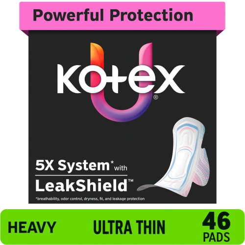 Kotex Ultra Thin Pads with Wings, Heavy Absorbency, 46 Count HSA/FSA Eligible