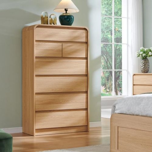 7 Drawers Dresser for Bedroom, Modern Dressers & Chests of Drawers with Curved Profile Design, Wooden Dresser for Living Room