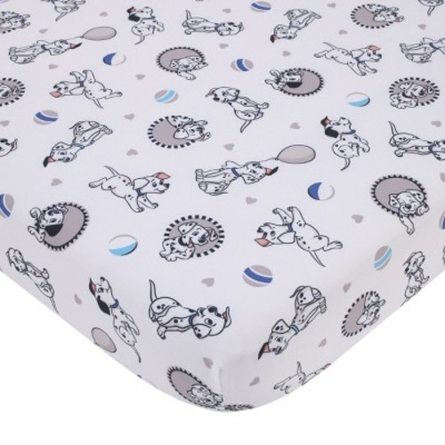 NoJo Disney 101 Dalmatians Gray, Black, White, and Blue Puppies Super Soft Nursery Fitted Crib Sheet