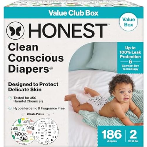 The Honest Company Diapers, Value Pack, Leak Protection, Size 2, 186 Count