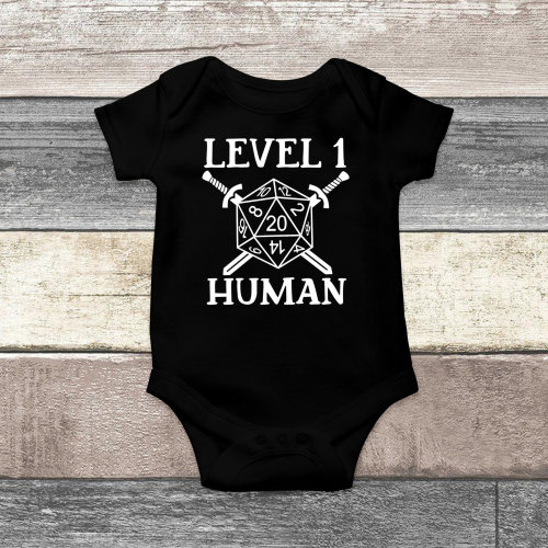 Level 1 Human Baby Bodysuit, MMO, RPG, Twenty Sided Dice, Funny Baby Clothes, Cute Baby Outfit, Hipster, Newborn Outfit, Baby Announcement