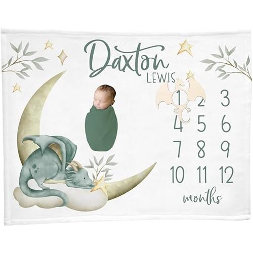 Dragon Baby Milestone Blanket, Boy Throw Blanket, Personalized Monthly Wrap, Dragon Fantasy Nursery Theme, New Scarer Recruit Super Soft Photo Op Keepsake