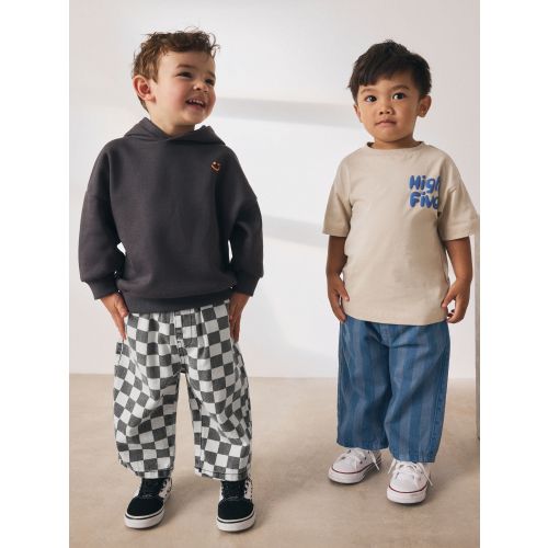 Checkerboard/Blue Stripe Pull On Wide Trousers 2 Pack (3mths-7yrs)