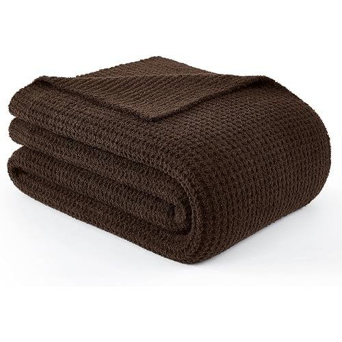 WDCOZY Brown Waffle Throw Blanket for Couch Bed, Reversible Super Soft Plush Knitted Blanket, Lightweight Cozy Fuzzy Fluffy Throw for Sofa Chair, Textured Blanket for Home Decor, Chocolate 50"x60"