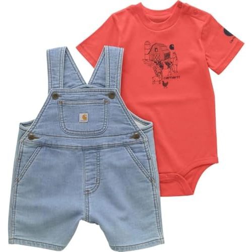 Carhartt Kid's CG8972 Short-Sleeve Bodysuit and Denim Shortall Set - Boys